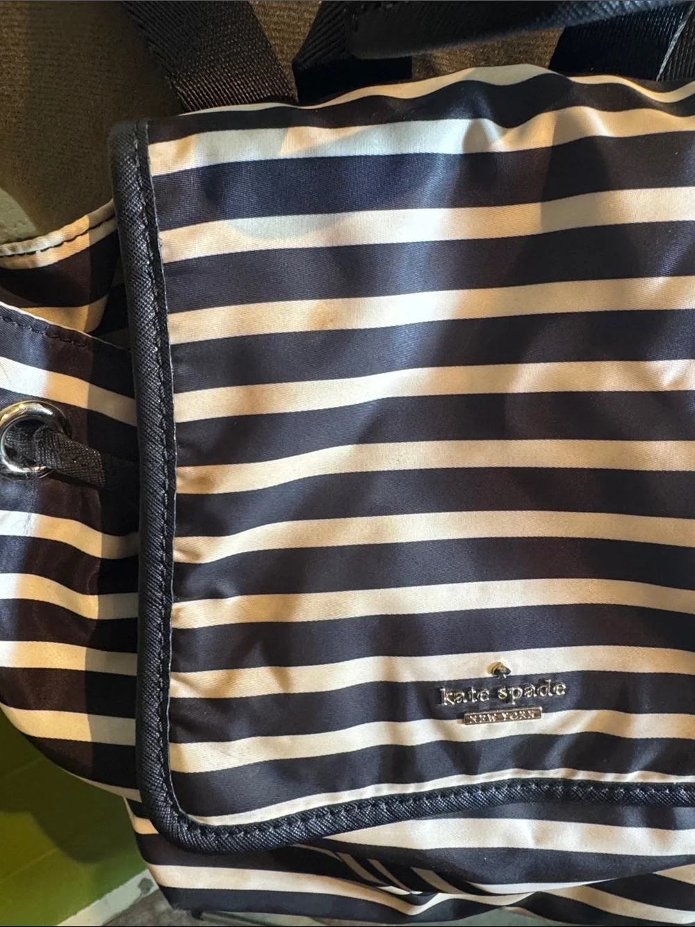 kate spade Black and White Striped Nylon Backpack